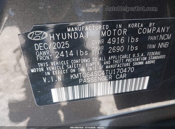 KMTG64SC4TU170470 2026 GENESIS G70 Gray Vista del compartimento del motor