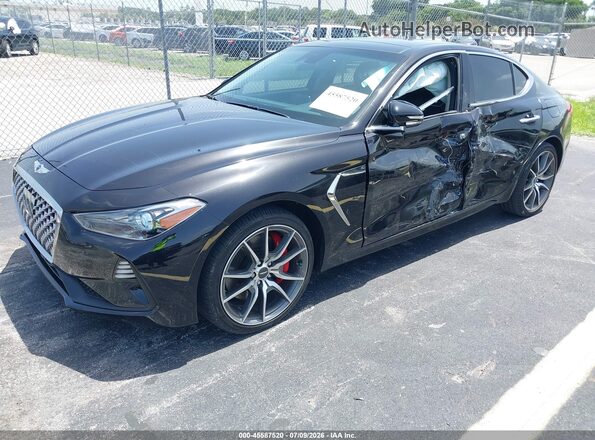 KMTG74LE3MU072691 2021 GENESIS G70 Black Առջևի ձախ երեք քառորդ տեսարան