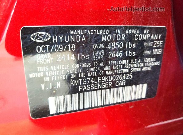 KMTG74LE9KU026425 2019 GENESIS G70 Red Vista del compartimento del motor