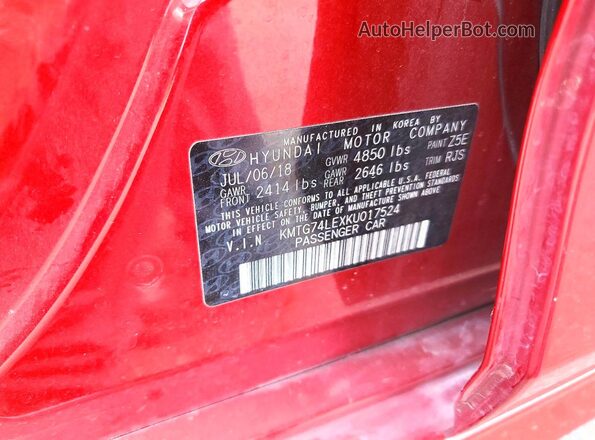 KMTG74LEXKU017524 2019 GENESIS G70 Burgundy Вид підкапотного простору