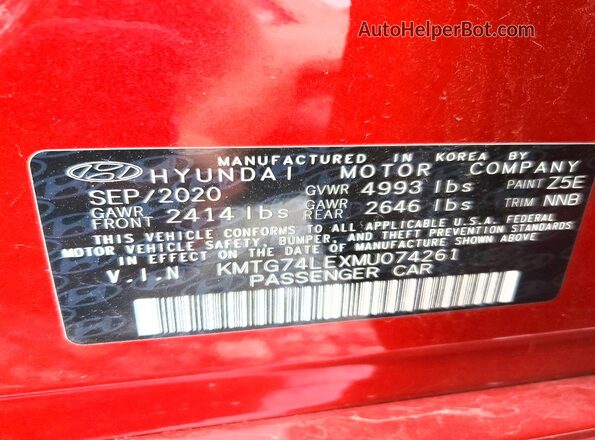 KMTG74LEXMU074261 2021 GENESIS G70 Red VIN կոդի պիտակի տեսք