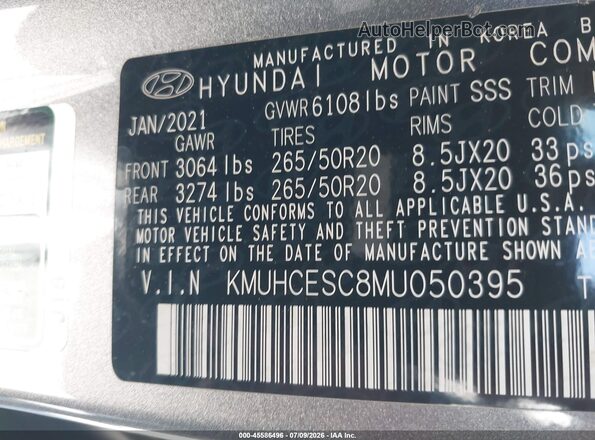 KMUHCESC8MU050395 2021 GENESIS GV80 Silver Vista del compartimento del motor