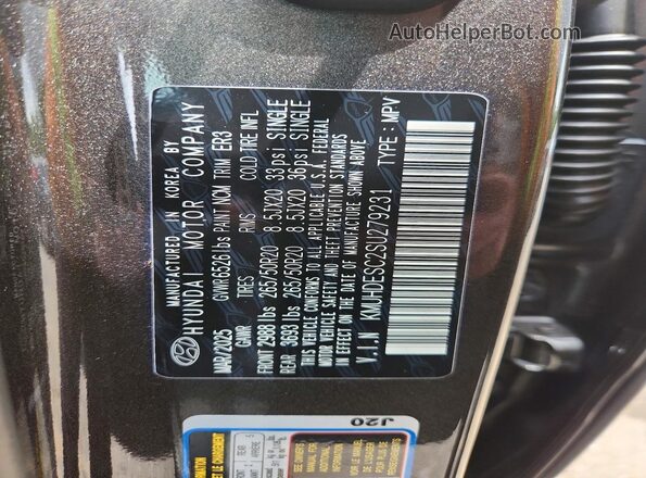 KMUHDESC2SU279231 2025 GENESIS GV80 Black Vista de la etiqueta del VIN