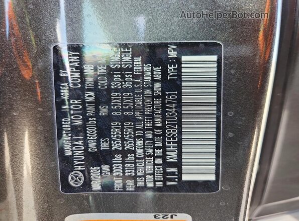 KMUHFESB2TU344761 2026 GENESIS GV80 Gray Widok naklejki z numerem VIN