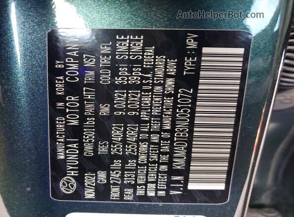 KMUMADTB3NU051072 2022 GENESIS GV70 Green VIN sticker view