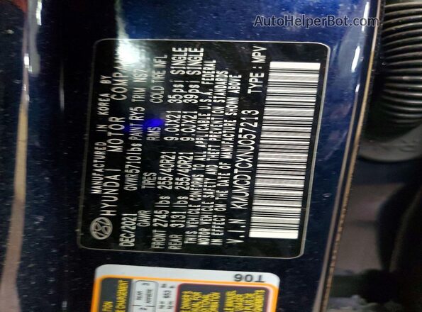 KMUMCDTCXNU057213 2022 GENESIS GV70 Blue VIN კოდის სტიკერის ხედი