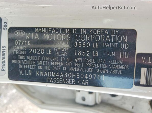 KNADM4A30H6049761 2017 KIA RIO White Вид підкапотного простору