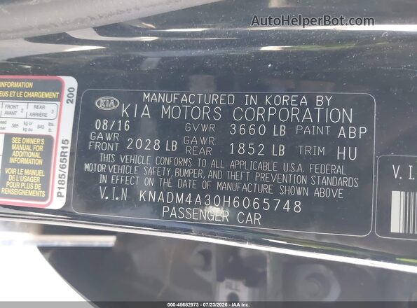 KNADM4A30H6065748 2017 KIA RIO Black Vista del compartimento del motor
