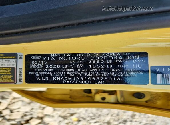 KNADM4A31G6576013 2016 KIA RIO Gold Շարժիչի բաժամունքի տեսք
