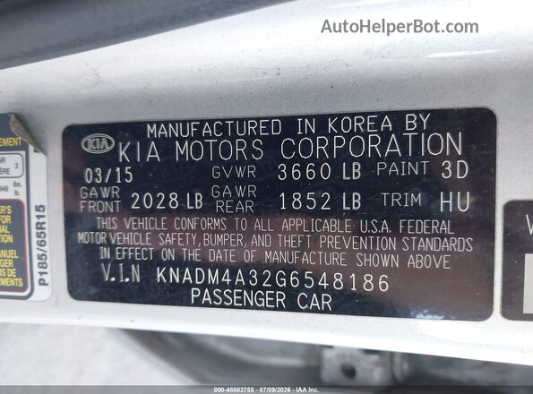 KNADM4A32G6548186 2016 KIA RIO Silver Vista del compartimento del motor