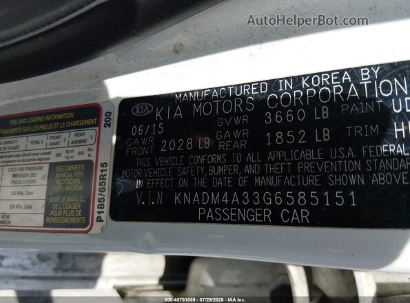 KNADM4A33G6585151 2016 KIA RIO White Շարժիչի բաժամունքի տեսք