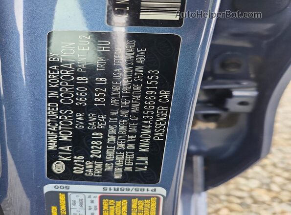 KNADM4A35G6691553 2016 KIA RIO Blue Вид підкапотного простору