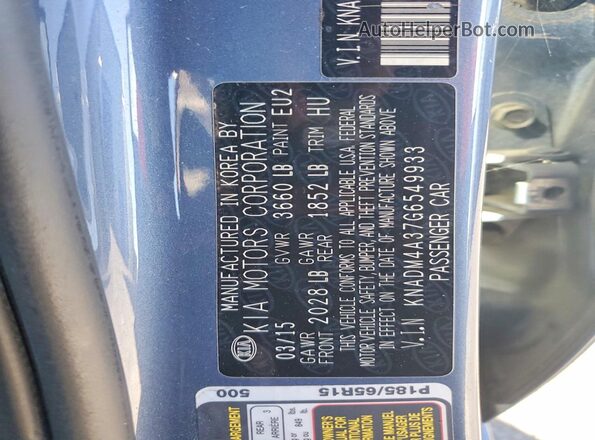 KNADM4A37G6549933 2016 KIA RIO Blue Widok komory silnika