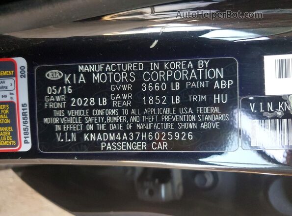 KNADM4A37H6025926 2017 KIA RIO Black Widok naklejki z numerem VIN