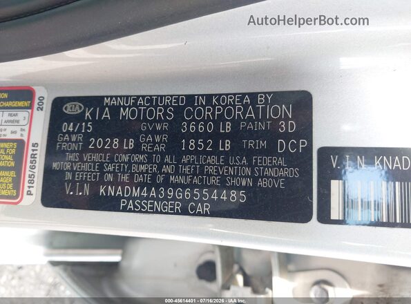 KNADM4A39G6554485 2016 KIA RIO Серебряный Вид подкапотного пространства