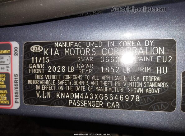 KNADM4A3XG6646978 2016 KIA RIO Blue Engine compartment view