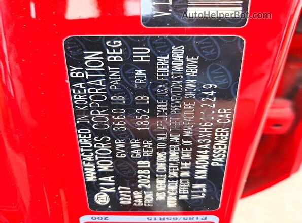 KNADM4A3XH6112249 2017 KIA RIO Red Вид підкапотного простору