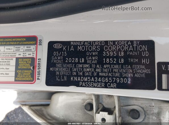 KNADM5A34G6579302 2016 KIA RIO White Engine compartment view