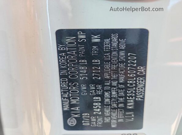 KNAE35LC8L6072207 2020 KIA STINGER White Engine compartment view