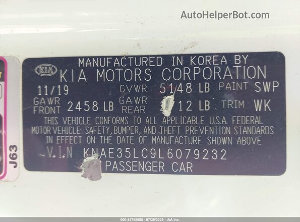 KNAE35LC9L6079232 2020 KIA STINGER White Շարժիչի բաժամունքի տեսք