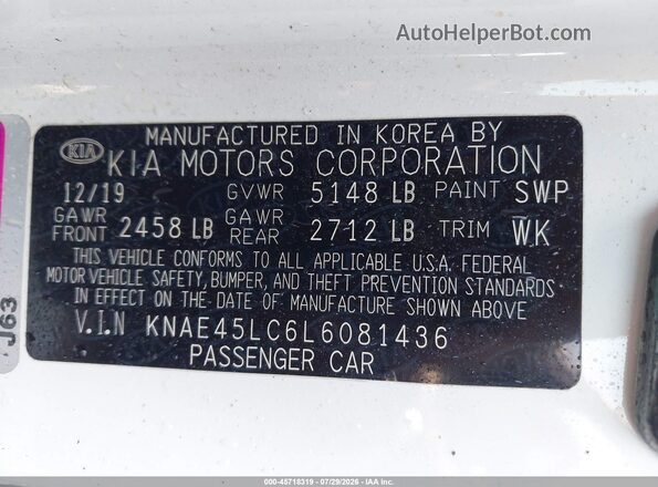 KNAE45LC6L6081436 2020 KIA STINGER White Շարժիչի բաժամունքի տեսք