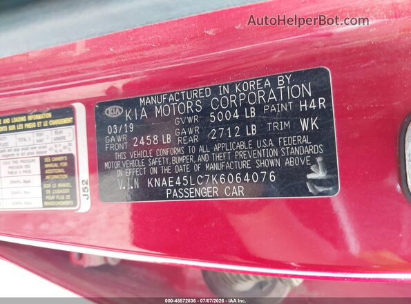 KNAE45LC7K6064076 2019 KIA STINGER Red Widok komory silnika