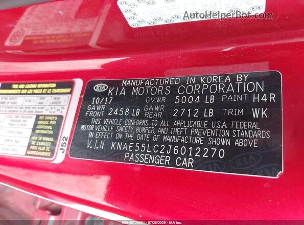 KNAE55LC2J6012270 2018 KIA STINGER Red Widok komory silnika