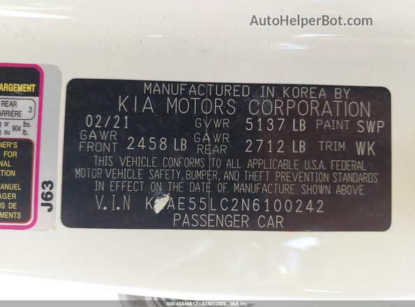 KNAE55LC2N6100242 2022 KIA STINGER White Շարժիչի բաժամունքի տեսք