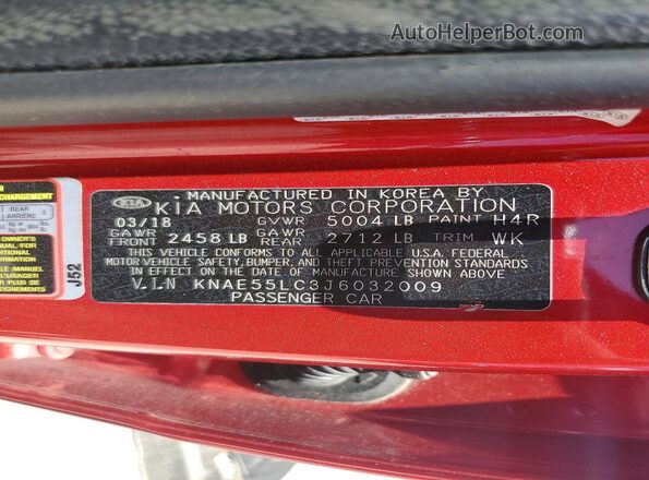 KNAE55LC3J6032009 2018 KIA STINGER Red Widok komory silnika