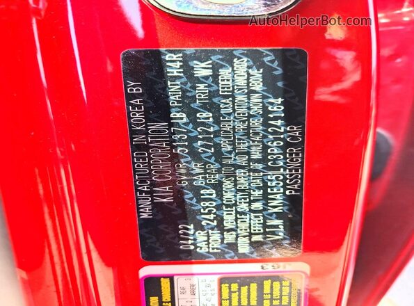 KNAE55LC3P6124164 2023 KIA STINGER Red VIN sticker view