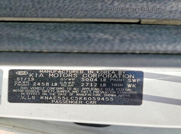 KNAE55LC5K6059455 2019 KIA STINGER White Вид підкапотного простору