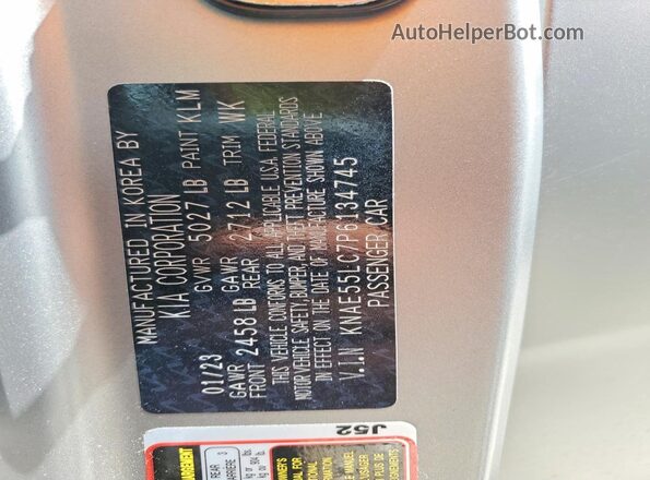 KNAE55LC7P6134745 2023 KIA STINGER Gray Vista de la etiqueta del VIN