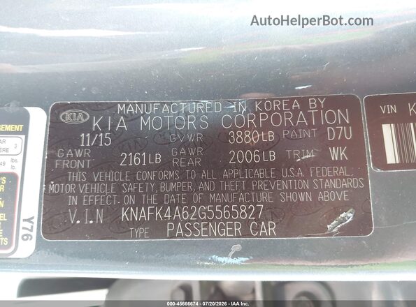 KNAFK4A62G5565827 2016 KIA FORTE Gray Widok komory silnika