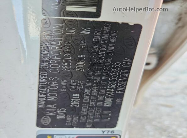 KNAFK4A68G5533965 2016 KIA FORTE White Widok naklejki z numerem VIN
