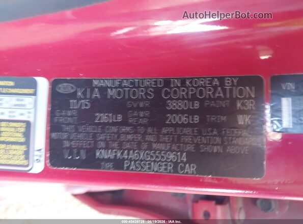 KNAFK4A6XG5559614 2016 KIA FORTE Burgundy ძრავის განყოფილების ხედი