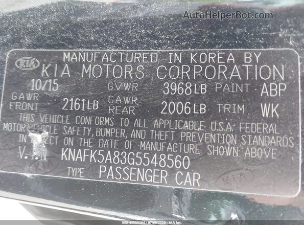 KNAFK5A83G5548560 2016 KIA FORTE Black ძრავის განყოფილების ხედი