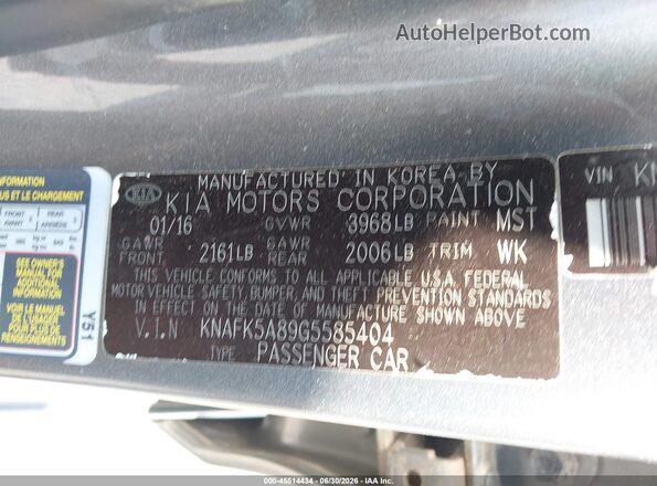 KNAFK5A89G5585404 2016 KIA FORTE Gray Widok komory silnika