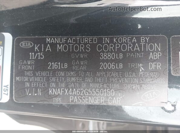 KNAFX4A62G5550150 2016 KIA FORTE Black Շարժիչի բաժամունքի տեսք