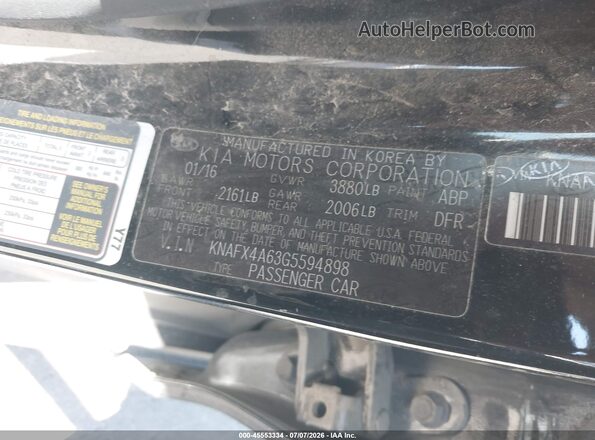 KNAFX4A63G5594898 2016 KIA FORTE Black Vista del compartimento del motor