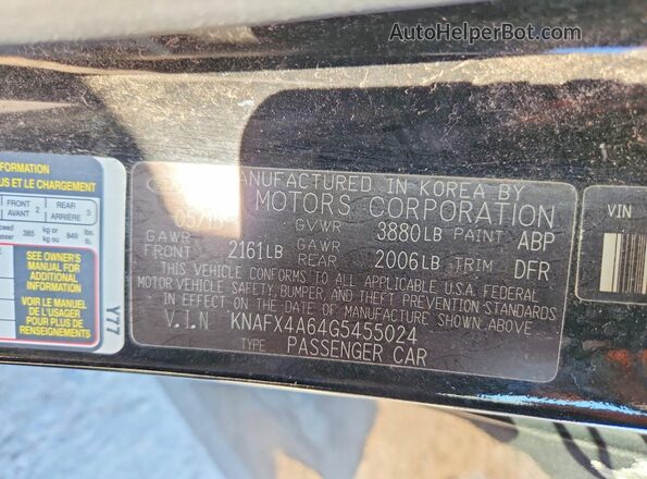 KNAFX4A64G5455024 2016 KIA FORTE Черный Вид наклейки с VIN-кодом
