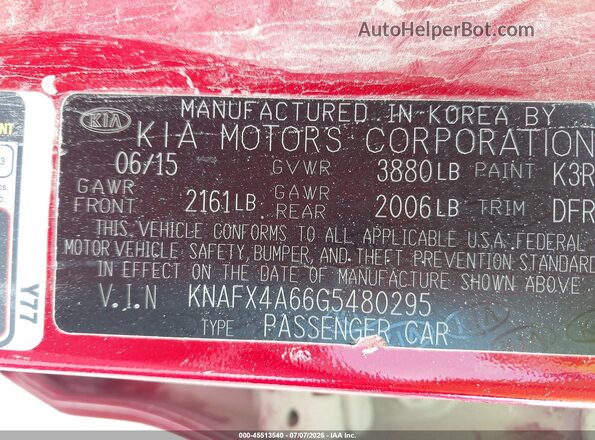 KNAFX4A66G5480295 2016 KIA FORTE Red ძრავის განყოფილების ხედი