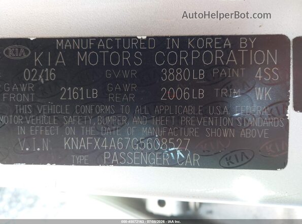 KNAFX4A67G5608527 2016 KIA FORTE Silver Vista del compartimento del motor