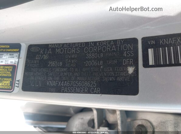 KNAFX4A67G5608625 2016 KIA FORTE Silver ძრავის განყოფილების ხედი