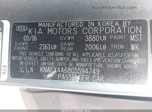 KNAFX4A68G5594749 2016 KIA FORTE Gray Vista del compartimento del motor