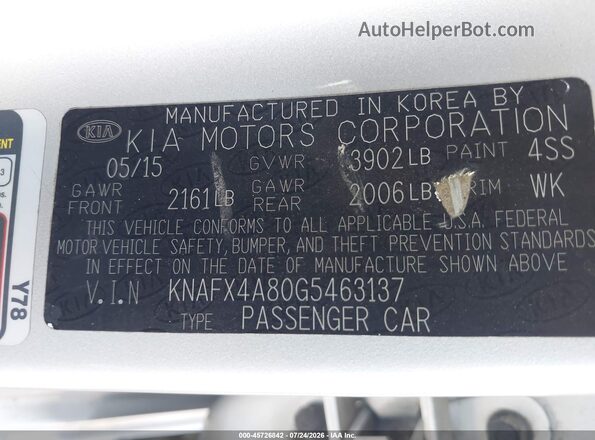 KNAFX4A80G5463137 2016 KIA FORTE Silver Widok komory silnika