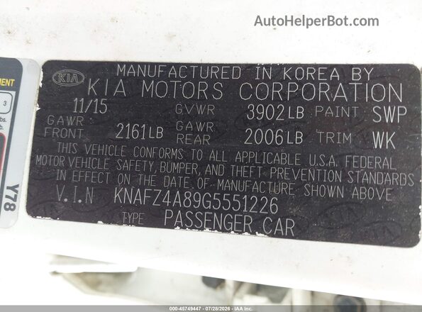 KNAFZ4A89G5551226 2016 KIA FORTE White Vista del compartimento del motor