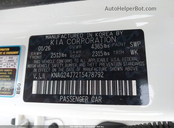 KNAG24J72T5478792 2026 KIA K5 Белый Вид подкапотного пространства