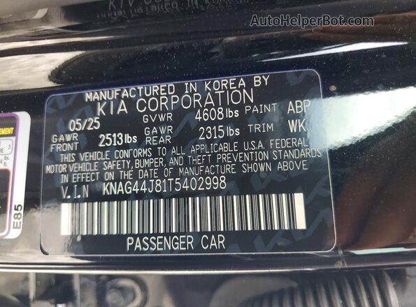 KNAG44J81T5402998 2026 KIA K5 Black Widok komory silnika