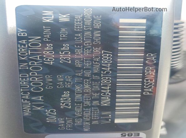 KNAG44J89T5448997 2026 KIA K5 Gray VIN sticker view
