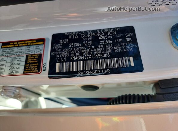 KNAG64J7XT5456088 2026 KIA K5 White Engine compartment view